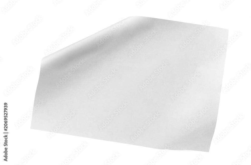 Fototapeta premium Blank white paper flying, sheet falls and twists isolated on white, clipping path, design element