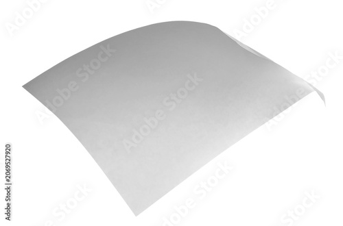 Blank white paper flying, sheet falls and twists isolated on white, clipping path, design element