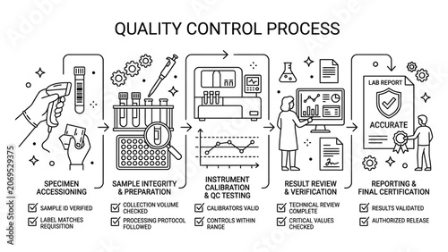 Quality control process infographic steps.