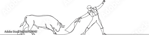 Canvastavla Spanish bullfighter - Matador in single outline illustration
