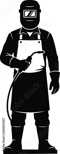 Professional Welder Silhouette with Industrial Welding Torch