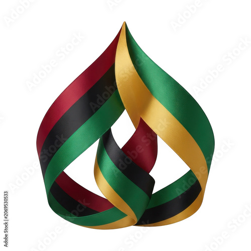 pan-african colors ribbon loop forming a flame symbol Isolated on transparent background