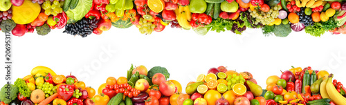 Collection of bright fresh and ripe fruits, vegetables and berries isolated o...