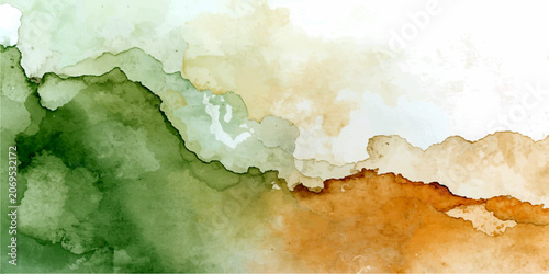 Ethereal Wash A watercolor abstraction evokes a serene landscape with organic shapes in earthy tones of green, ochre, and white, creating a gentle, flowing aesthetic.