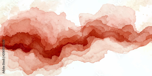 Photos Watercolor Wash Abstract A fluid abstract watercolor painting featuring layered washes of terracotta and muted red hues on a stark white background, creating a sense of organic movement and depth