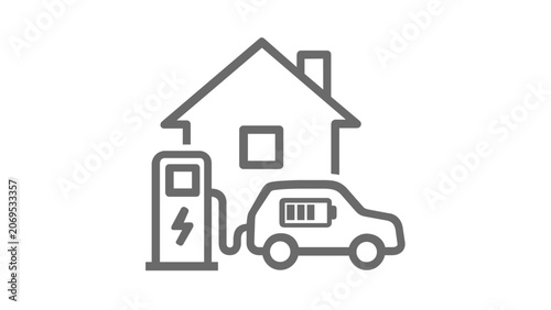 Vector illustration of an electric car charging station line icon representing modern EV infrastructure and sustainable driving in a minimalist flat design for transportation and ecology themes.