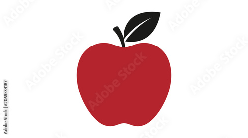 Foto Red Apple Silhouette With Leaf Against White Background