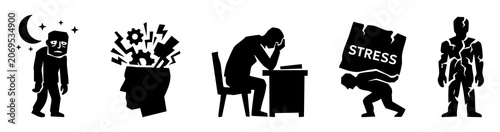 Foto Mental breakdown and chronic fatigue icon set
