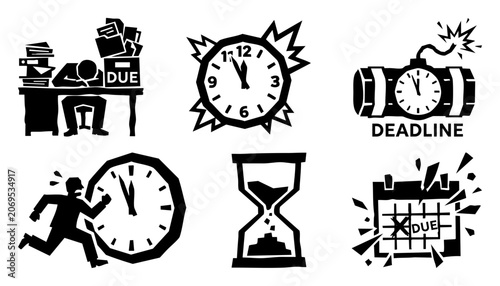 Принти на полотні Time pressure and strict business deadline icon set