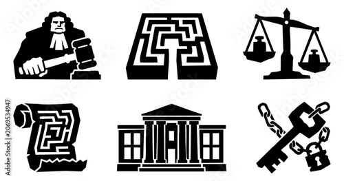 Fotografie Law, justice system, and bureaucracy icon set