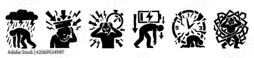 Fotografie Mental breakdown and stress symptom icon set
