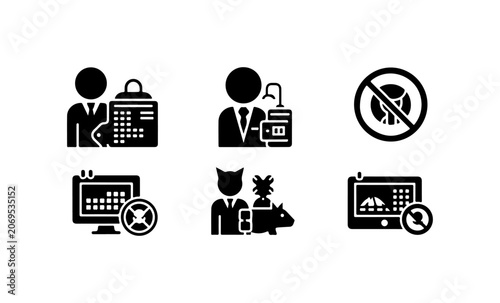Security, technology, and warning icons set, 16 black vector symbols
