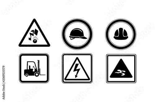 Security, technology, and warning icons set, 16 black vector symbols