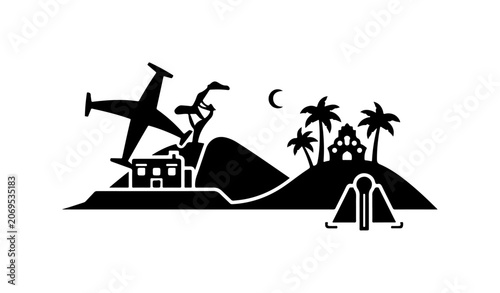 Security, technology, and warning icons set, 16 black vector symbols