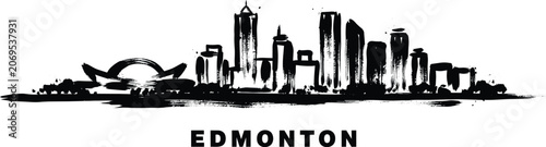 Fotografie Edmonton skyline silhouette with brushstroke effect, iconic cityscape sketch and