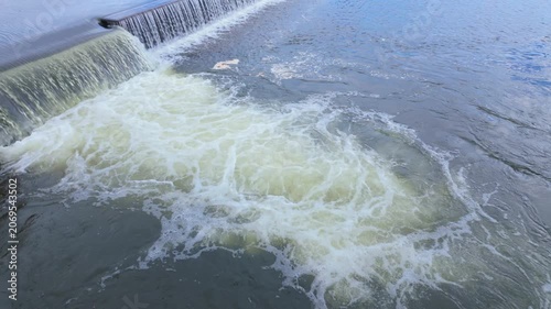 Footage of the Nepean River flowing over the Penrith Weir near the Western Sydney city of Penrith in New South Wales, Australia with the sound included