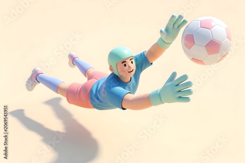 Cartoon Soccer Goalkeeper Diving Save