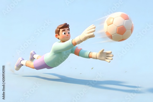 Cartoon Soccer Goalkeeper Diving Action Scene