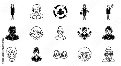 Quadro su tela A diverse group of people illustrations in various styles and emotions are presented