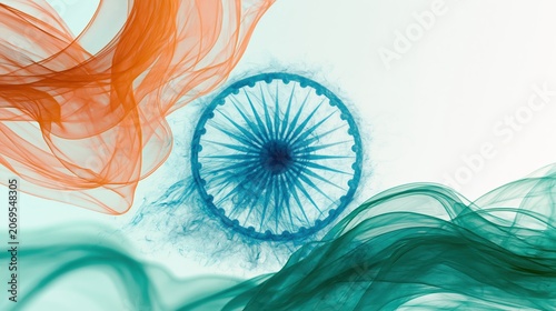 Abstract Indian flag with Ashoka Chakra and flowing fabric waves