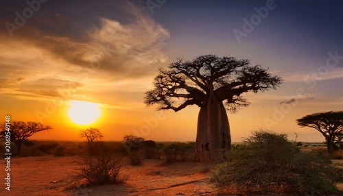 Baobab Tree And Sunset