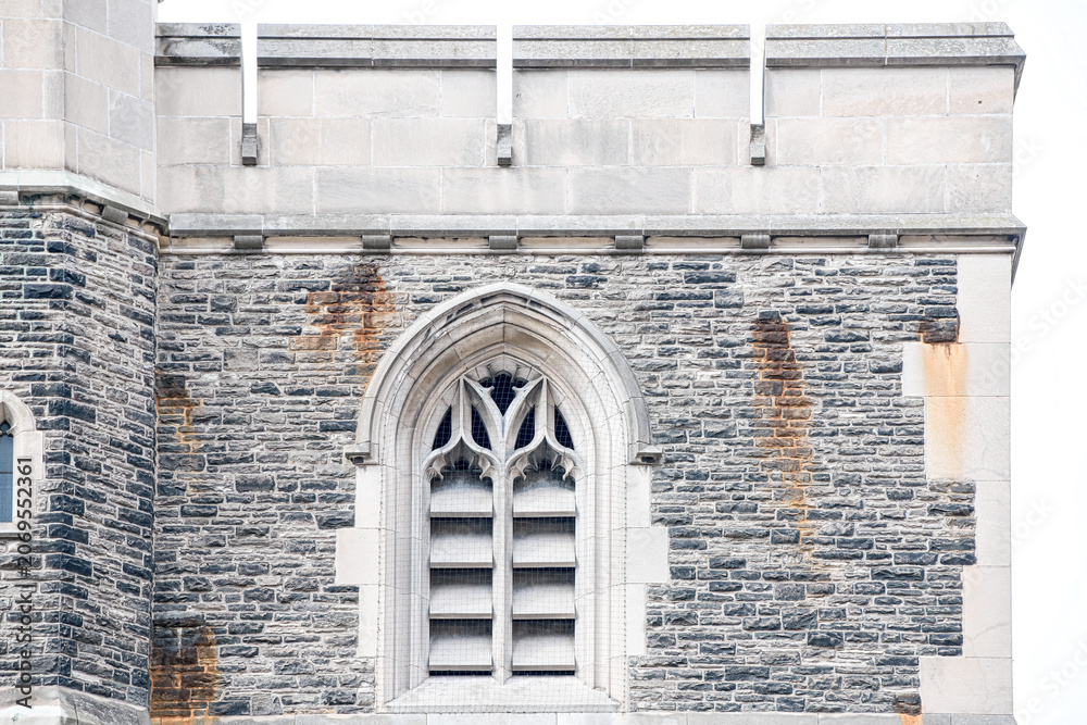 Fototapeta premium Colonial tower window. Ancient architecture in Toronto, Canada