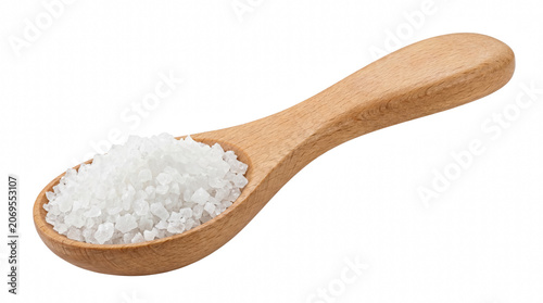Принти на полотні Wooden Spoon filled with Coarse Sea Salt Crystals
