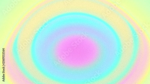 Grainy abstract iridescent background with bouncing elastic motion of oval shapes. Pastel gradient in light green, pale yellow, cyan blue, lilac, pink, soft orange, purple. Rainbow geometric animation