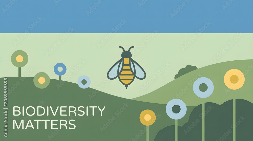Fototapeta premium Environmental illustration emphasizing the role of pollinators in maintaining biodiversity and healthy ecosystems.