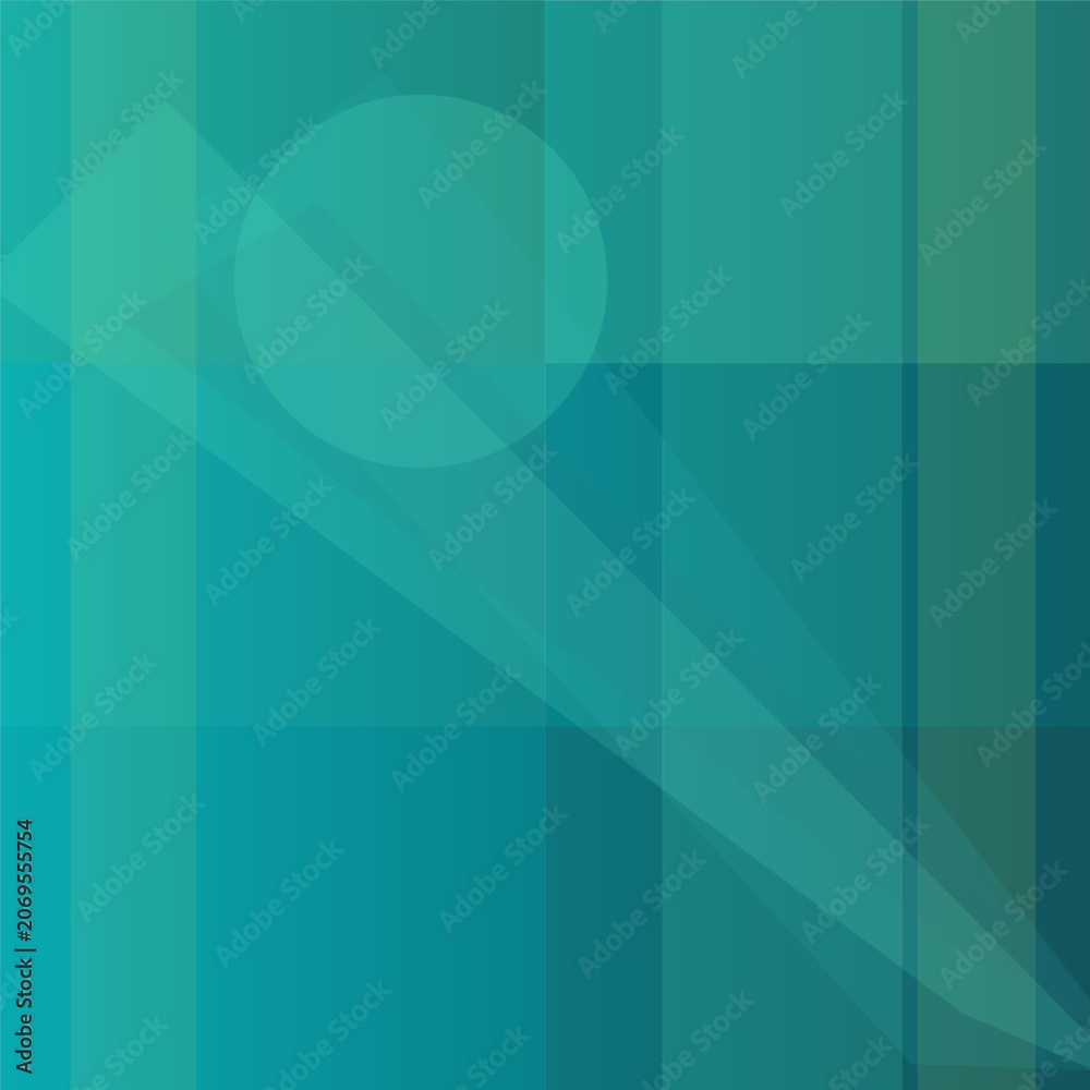 Obraz premium Abstract geometric background with teal gradients. Modern turquoise pattern with overlapping circles and squares. Minimalist emerald vector illustration.