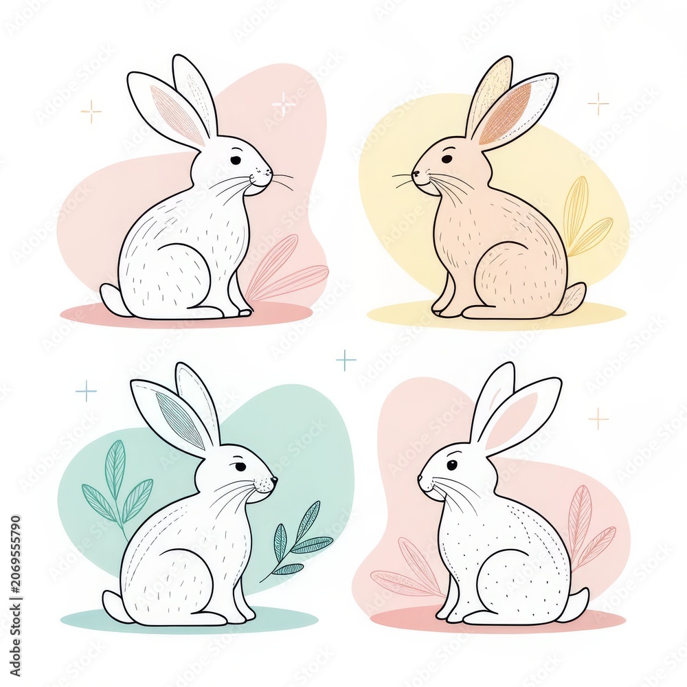 Obraz premium Four cute easter bunnies isolated on white background