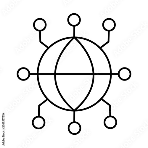 Earth globe with microchip circuitry patterns. Vector line art illustration for global technology, worldwide network logo