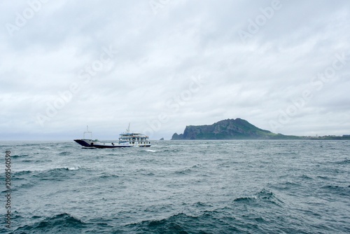 View of Seongsan Ilchulbong During Ferry Crossing from Udo Island to Jeju, South Korea
