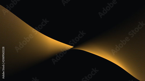 Tableau sur toile Golden Light on Black Background with Abstract Curves