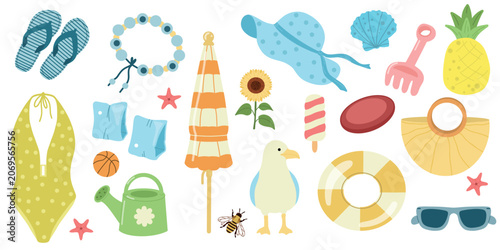Foto Big Summer Clipart Set with Different Hand Drawn Summer Elements