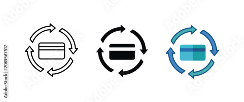 Foto Recurring payment with credit card and circular arrows, subscription billing cyc