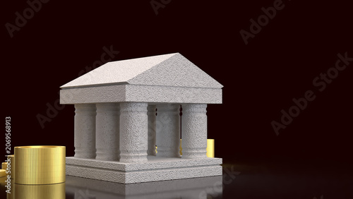 Classical Bank Building With Gold Coins Finance Concept 3d render.