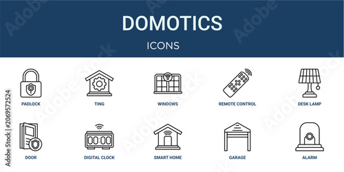 Fotografie Set of 10 outline web Domotics icons such as alarm, garage, smart home, digital