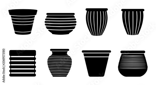 Quadro su tela Set of 8 Black and White Striped Planters, Ceramic Pots, Decorative Containers,