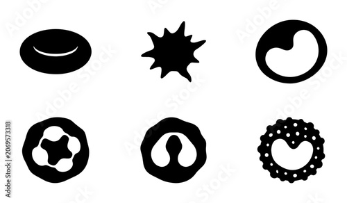 Obraz na plátně Blood Cell Icons Set: Red, White, Platelets, Microbe, Medical Vector Graphics fo