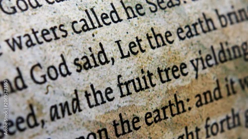 Close up of Bible Scripture Symbolizing Christian Faith and Spirituality