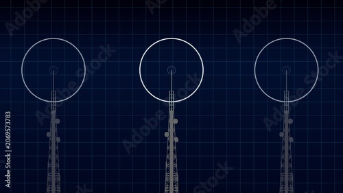 Telecommunication Towers Network with Signal Transmission 3D Visualization