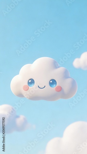 Cute white cartoon cloud with smiling face