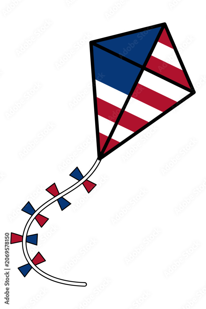 Obraz premium American flag themed kite illustration with red and white stripes and blue corner for independence day celebration.