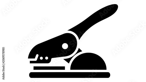 Cuadro en lienzo A black silhouette icon of a heavy duty paper punch, representing its function a