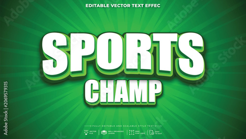 3D Sports Champion Text Effect with Green Energy Burst Background