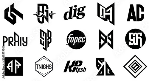 Collection of Modern Abstract Logos and Monograms on White Background
