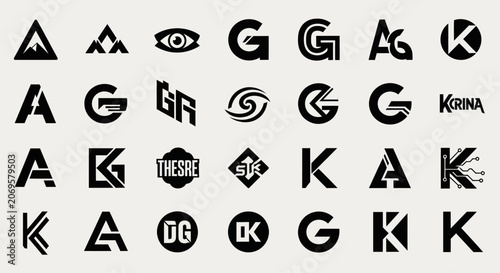 Collection of Modern Abstract Logos and Monograms - Black and White Design
