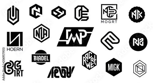 Collection of Modern Abstract Logos and Monograms, Black and White Design