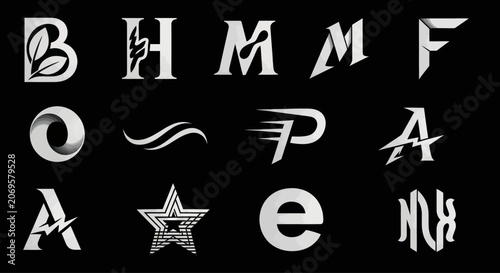 Collection of Modern Abstract Logos and Symbols on Black Background